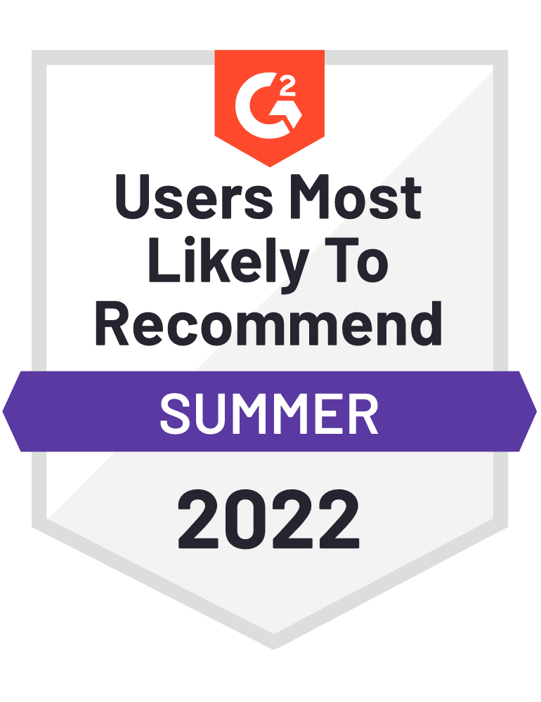 G2 Users Most Likely to Recommend Summer 2022 Badge